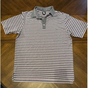 FootJoy Golf Polo Shirt Mens Large Gray Pink Striped Short Sleeve‎ |N1